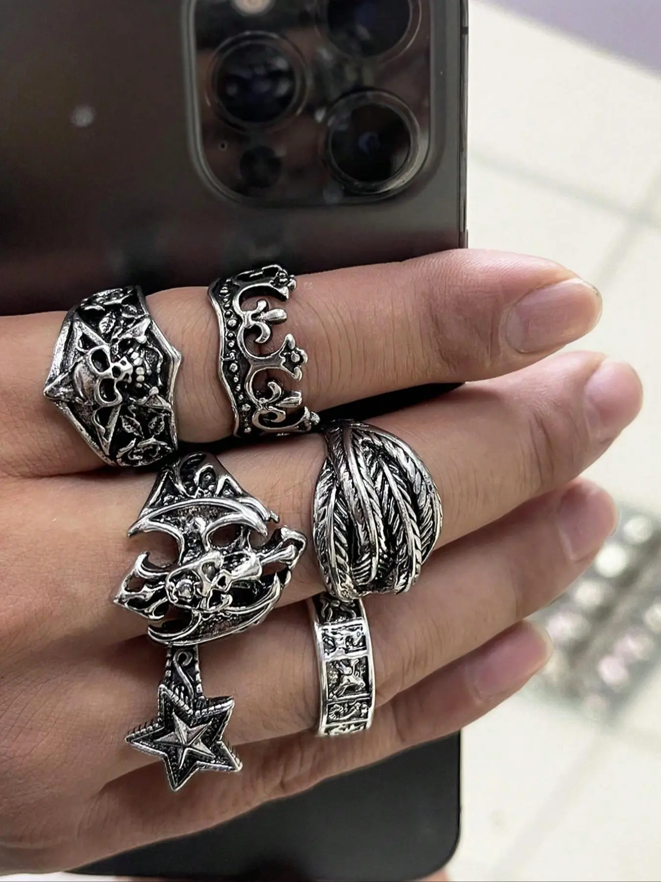 Vintage Punk Style Ring Set, Statement Ring Set, Dark Aesthetic Rings, Fashionable Jewelry, Fashion Accessories for Both Men & Women for Party, Daily Clothing Decor, Trendy All-match & Exquisite Jewelry for Birthday Gift