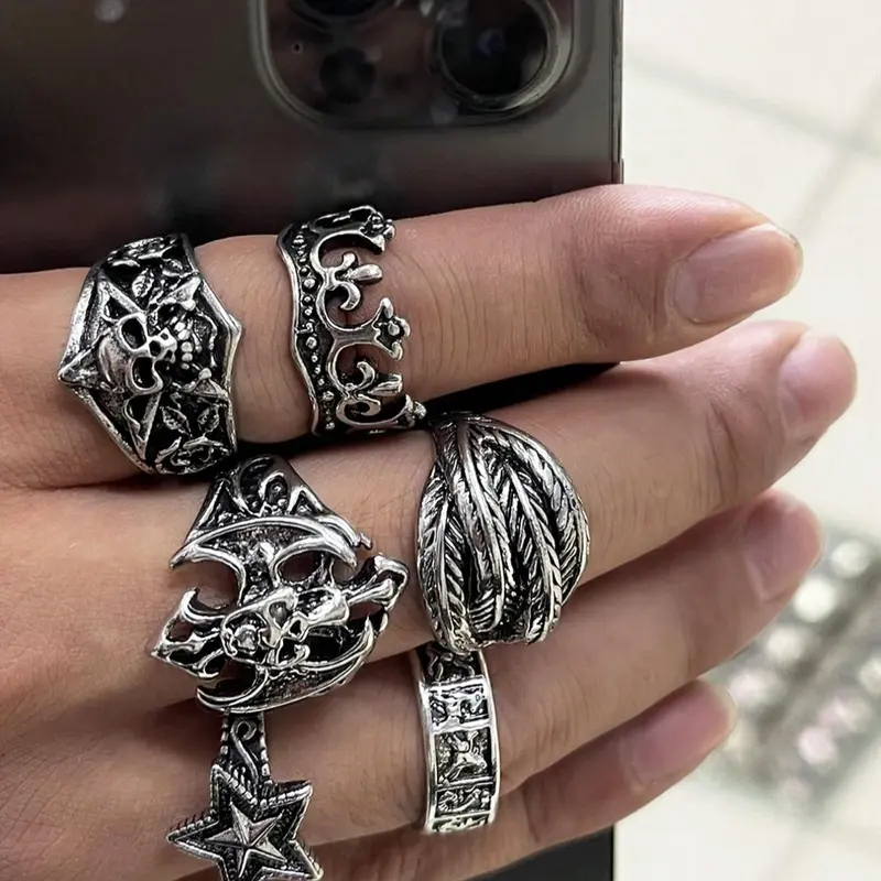 Vintage Punk Style Ring Set, Statement Ring Set, Dark Aesthetic Rings, Fashionable Jewelry, Fashion Accessories for Both Men & Women for Party, Daily Clothing Decor, Trendy All-match & Exquisite Jewelry for Birthday Gift