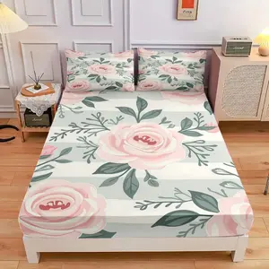 3-Piece Rose Floral Pattern Wallpaper Bed Hat Set, High-Definition Digital Printing, Soft And Breathable, 100% Polyester Fiber, Perfect Gift For All Seasons, Suitable For Family And Friends. Clearance Sale