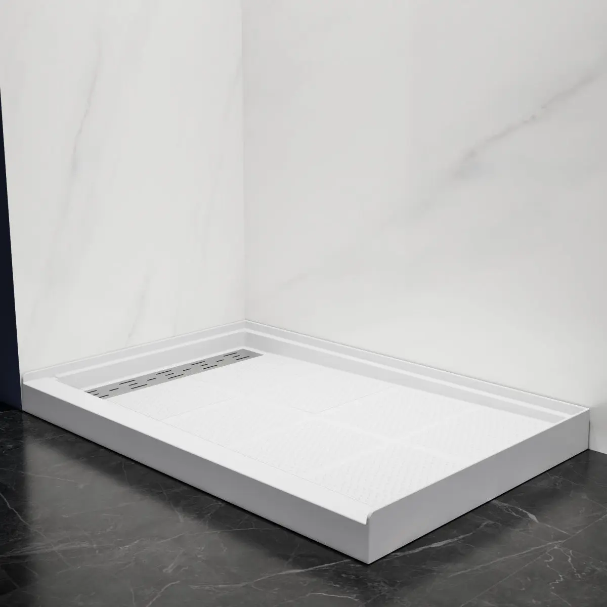 Pequod-L 48"x32" Premium Solid Surface Shower Base - Non-Porous, Stain-Resistant 48 x 32 Shower Bases for Long-Lasting Durability