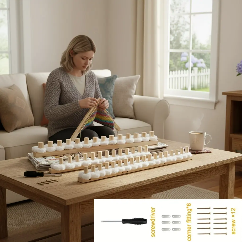 53 Inch Wooden Adjustable Loom | Hand Weaving Kit for Thick Flannel Projects, Beginners, No Electricity Needed, Wooden Material, Ideal for Handcrafts.