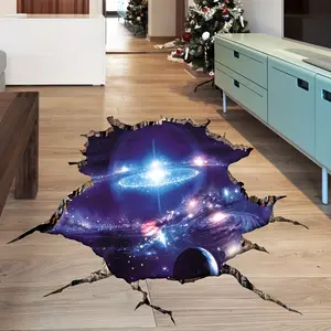 Creative 3D Tear Starry Sky Floor Sticker, Self-Adhesive Removable PVC Decorative Wall Decal, Suitable for Living Room and Bedroom Decoration