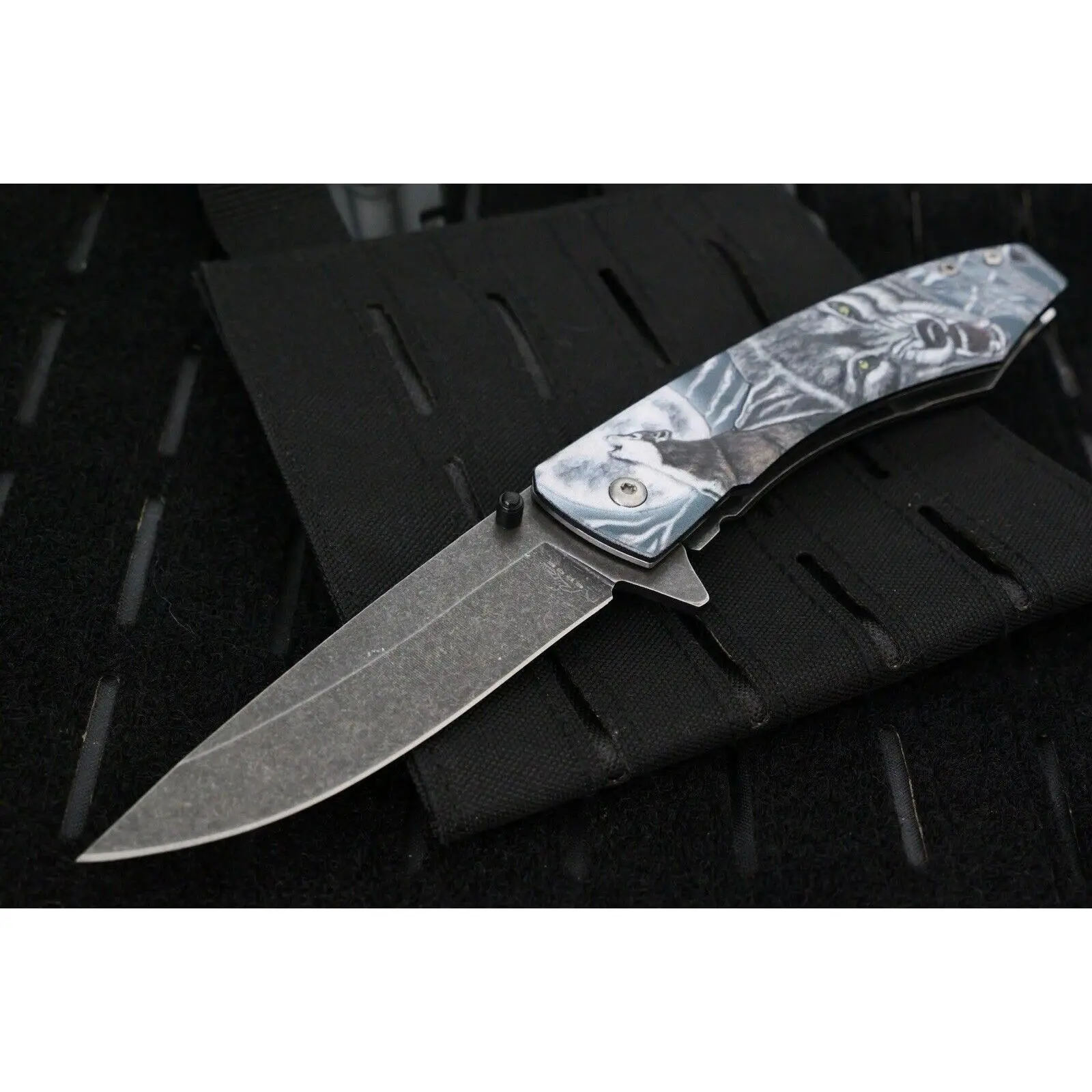 5” Wolf Pocket Knife Spring Assist Black Deep Carry Pocket Clip Full Size Sharp