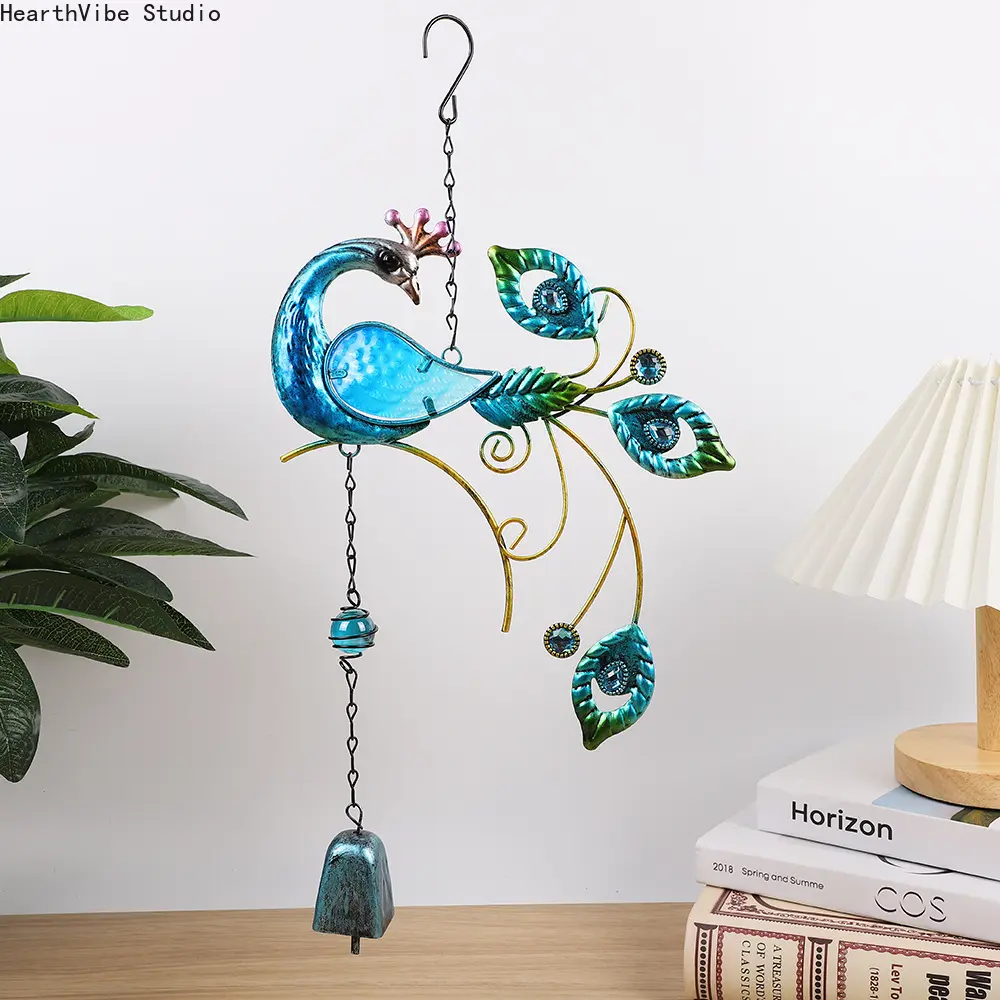 Peacock Wind Chimes - Creative Metal-Glass Stained Ornament, Factory-Direct Hanging Decor for Outdoor Garden Balcony, Camping Hammock Accessory for Sports & Outdoor Use
