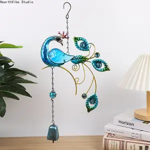 Peacock Wind Chime Creative Metal Wind Chime Ornament Glass Stained Garden Balcony Hanging Item Factory Direct Stock