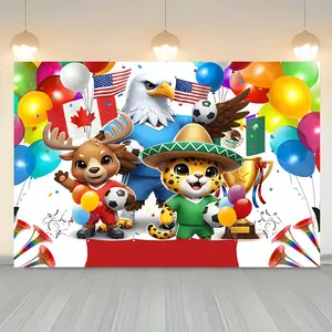 Tapestry (  1Pc 2026  Mascot Cartoon Banner Happy Birthday Tapestry Hanging Photography For Holiday Party Decorations Backdrop Sign Background Cloth For Birthday Party Favor