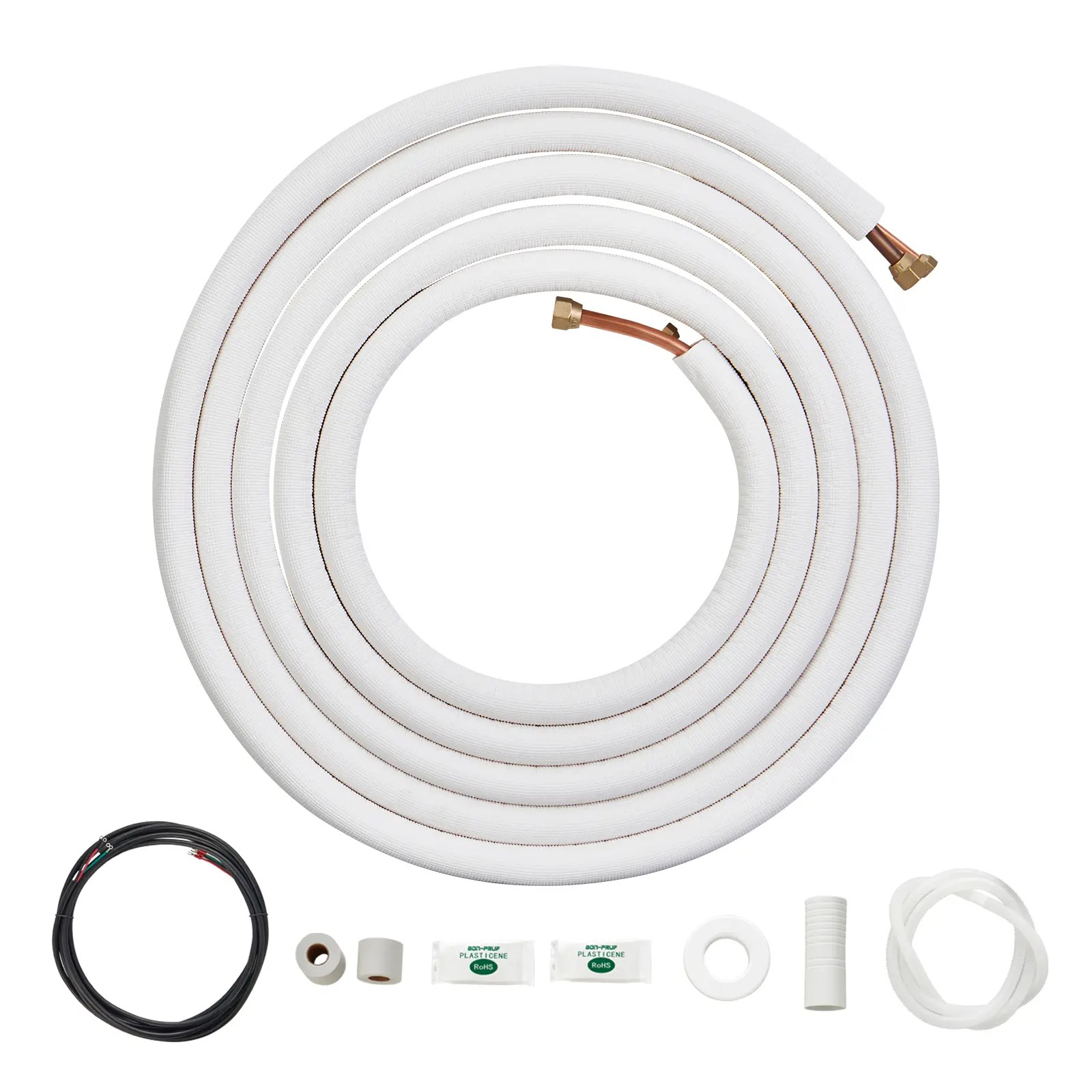 【ToolUpgrade】VEVOR 25FT High and Low Pressure Dual Pipes Set, 1/4" O.D Copper Tubes, 1/2" O.D ASTM-Standard Low-Pressure Tubes, Triple Layer Insulation, 27FT Connection Cable, Accessories Kit, Tie Wraps for HVAC AC/Heating Pump Equipment