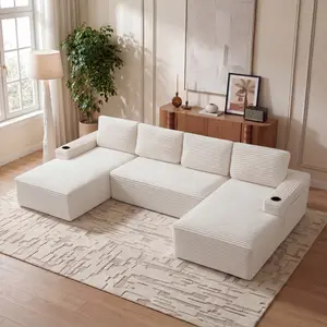 133''Compressible U-Shaped Sectional Sofa Set,Minimalist Style Modular Sectional Sofa, Corduroy Fabric Cloud Couch for Living Room