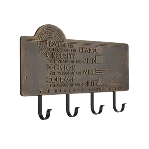 Frank Lloyd Wright Organic Commandments 4-Hook Plaque, Cast Aluminum Wall Key Holder Rack, Entryway Organizer with Hooks, Made in USA