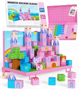 Magnetic Princess Castle Toy Set – 84PCS Gift-Ready Magnet Building Blocks for Kids! Spark Creativity & STEM Learning with Sensory Stacking Cubes + Storage Board & Carry Case | Perfect Gift for Toddlers & Kids Ages 3-12