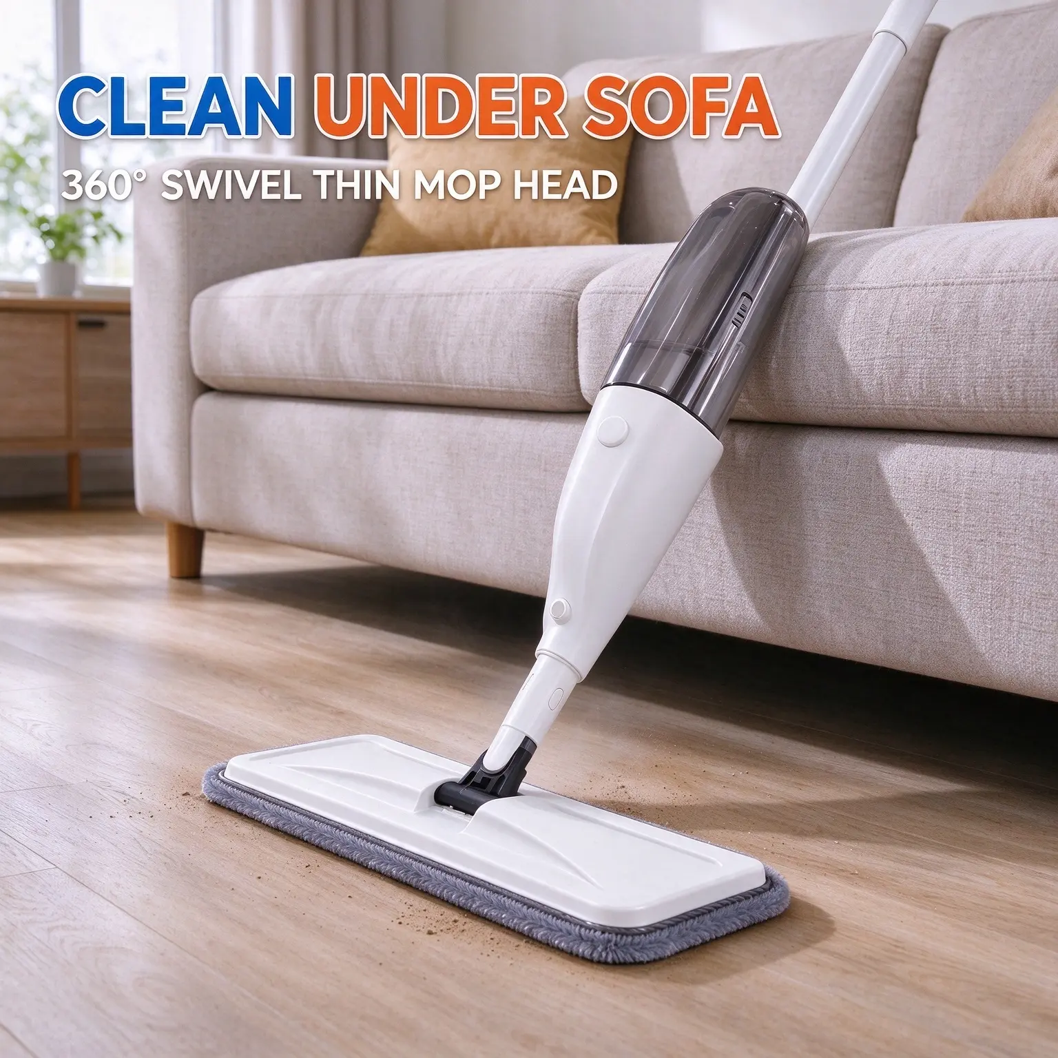 Flexible 360 Rotating Spray Flat Mop, Ultra Slim Mop Head Cleans All Corners, Nooks & Under Sofa/Bed, No Bucket Needed, Wet Dry Floor Cleaner Mop
