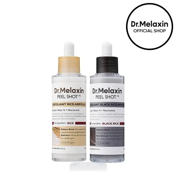 [Dr.Melaxin Official] Peel Shot Glow Rice Ampoule Duo - Serums for Brightening, Exfoliating, and Moisturizing - Suitable for All Skin Types