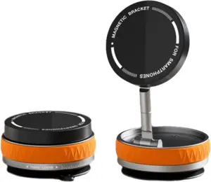 Upgraded Vacuum Magnetic Car Phone Holder 360° Reinforced 96LBS Ultra Suction Cup Phone Mount for MagSafe Cell Phone Holders for Your Car/Gym/Mirror Mount for iPhone & Android (Black Orange)