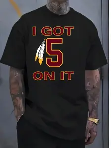 Men's I Got 5 on It Graphic T-Shirt, Casual Round Neck Short Sleeve, Washington Football Team Print, Comfortable Breathable Outdoor Sportwear
