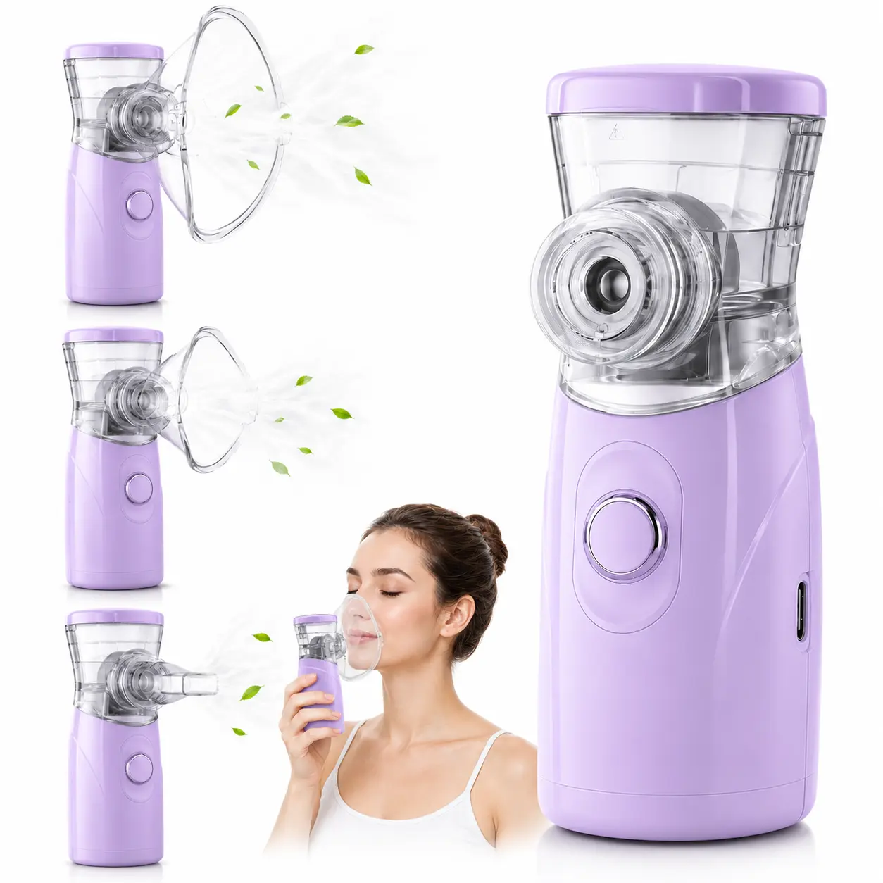 Portable 15ml Mesh Nebulizer (Purple Edition)  with Dual-Mode, 1-Button Operation, Type-C Charging, Ultra-Quiet Under 20dB, Complete Kit for Home & Travel Daily Wellness