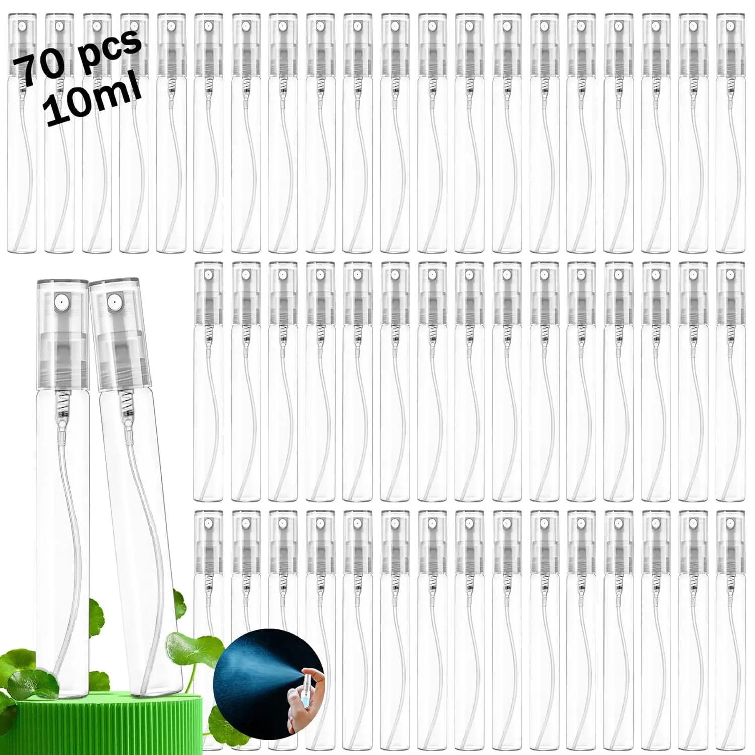 Mini Spray Bottles 70 count 10ML Clear Glass Perfume Bottles Refillable Fine Mist Spray Bottles Empty  Sample Spray Containers  Atomizer for Cleaning,Travel,Essential Oils