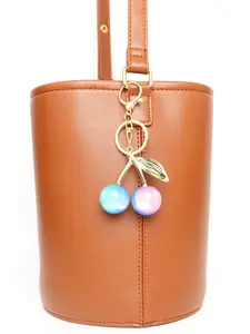 Elegant UV Vacuum Plated Resin Cat Eye Tricolor Cherry Keychain, Trendy Cute Keychain, Perfect Gift for Friends and Family, Ideal for Holidays