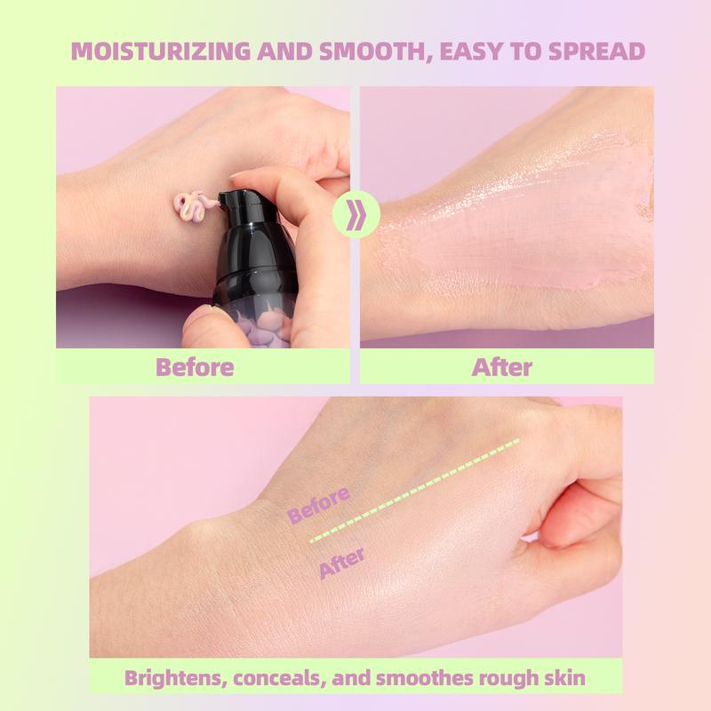 3-in-1 Color Correcting Facial Serum,Moisturizing Primer, , SPF 50 PA++ +Brightening Primer for Even Skin Tone, OilControl & Refreshing, Purple, Pink & GreenTones