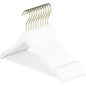 Andaz Press Bridal Hangers, Premium White Wooden Hangers for Wedding Dress, Bridesmaid Dresses, & Clothes, Heavy Duty Hanger with 360° Gold Swivel Hook and Smoothly Cut Notches, 10 Pack