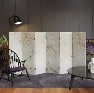 4 ft. Short Double Sided Ivory Flowers Canvas Folding Screen