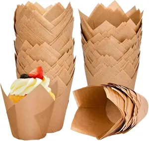 120 Counts Natural Tulip Cupcake Liners for Baking Cups, Food Grade Parchment Paper Muffin Liners Holders, Standard Tulip Cupcake Liners, Greaseproof Cup Cake Wrappers for Party, Christmas