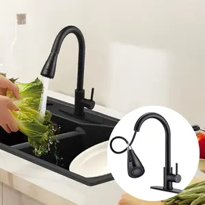 Pull-Down Kitchen Sink Faucet, Waterfall Kitchen Faucet, Single Handle High Arc Spray Head, Stainless Steel Matte, Includes Countertop Cover