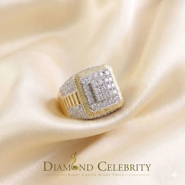 DiamondCelebritees Men's 925 Sterling Silver 6.50ct VVS 'D' Moissanite Square Yellow Rings Size 10