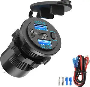 Dual PD 30W USB C Port and Dual Quick Charge 3.0 Port 12V USB Outlet with Power , 78W Multiport  Charger Socket  DIY Accessories for  Boat Marine  RV ATV Golf Cart