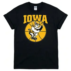 [MADE IN US] Iowa Hawkeyes Vintage Mascot Shirt - Premium Herky Hawk Retro Graphic Tee - Throwback Collegiate Apparel