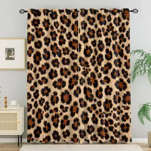 2Pcs Leopard Print Curtains, Retro Light Luxury Home Decor, Soft Polyester Fabric, Blackout and Heat Insulation, with Metal Grommets, Stylish Decoration for Young Women's Bedrooms, Dormitories and Living Rooms