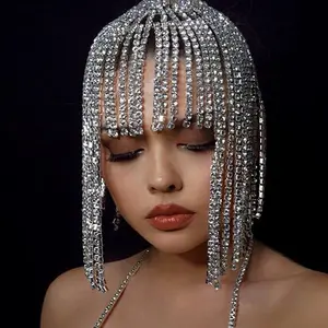Jewelry - XSBODY Flash Long Tassel Hair Chain Rhinestone Head Chain for Women Nightclub Crystal Headband Hat Bridal Headpiece Jewelry