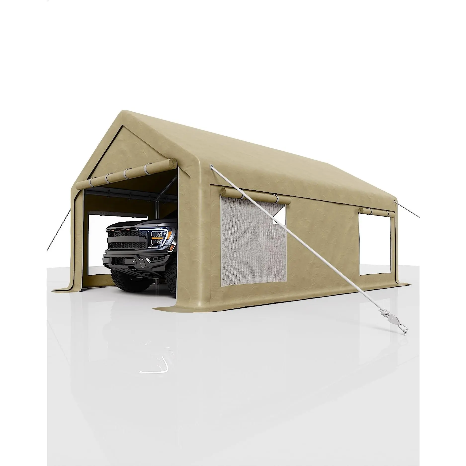 12x20ft Sturdy Waterproof Carport Canopy Garage Cover - Heavy-Duty Steel Frame Portable Shelter with Removable Sidewalls, 4 Roll-Up Mesh Windows, Roll-Up Vents, Quick Setup for Vehicle Storage, Sun Protection