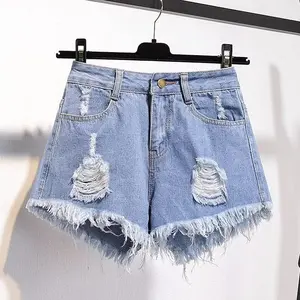 Summer Korean-style plus-size women's ripped stretch denim shorts