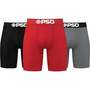 PSD Underwear Men's Red/Grey/Black Cotton Boxer Briefs 3-Pack