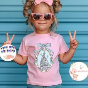 Fairytale Castle Coquette Bow Shirt Vintage Castle Toddler Shirt Girls Trip Theme Park Tee Shirt for Adult and Youth Full Option Full Color, Gift Birthday