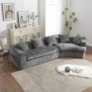 [Bellemave] Boucle Sofa 3 Seater for Living Room Oversized Comfy Sofa unique double seat and corner construction for Apartment, Office Left Hand Facing (Beige)
