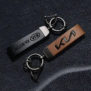 Car Vintage Leather Stylish Keychain Ring Auto Emblem Zinc Alloy Chain Key Accessories For KIA K5 K9 Sorento Ceed Sportage Carnival Stinger Forte Niro Cadenza Soul Cerato EV6 Stonic Cerato Telluride Proceed RIO Borrego Seltos Picanto