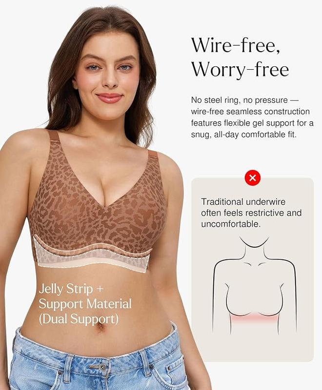 Popilush Seamless Wireless Jelly Bra Strapless V-Neck - Molded Cups Smooth Supportive One-Piece Womens Bra-live