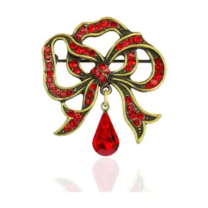 Anne Koplik Red Bow Brilliant Crystal Pin