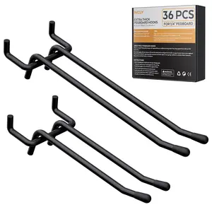 INCLY 4/6 Inch Black Pegboard Hooks, 36 Pack Heavy Duty Double Arm Peg Board Straight Hooks, Peg Board Tool Hangers Fit for 1/4" Pegboard Garage Hanging Tools, Craft Organizing, Kitchen, Store