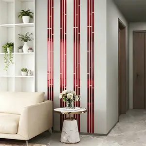 10 piece set, red long acrylic mirror wall sticker, 4X 50cm self-adhesive waistline decorative strip, non porous and easy to install, Easy Installation Stickers, used for decoration, living room, bedroom, seam sticker