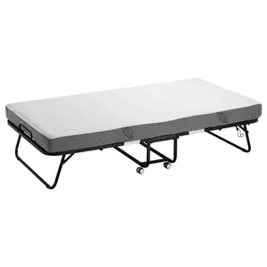Rollaway Bed, 38 in x 75 in Folding Bed with 5 in Mattress, Twin Size Foldable Bed with Sturdy Metal Frame & Memory Foam Mattress, Portable Twin Roll Away Bed with Mattress, for Adults, Guest