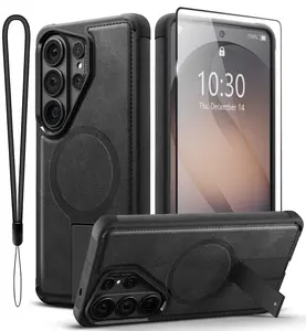 Summervibes VIVINIKO for Samsung Galaxy S26 Ultra case Leather, Built-in Invisible Stand [Compatible with Magsafe] Protective Slim,Drop Protection for S26 Ultra case with Kickstand (Black)