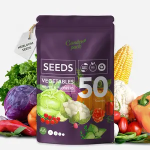Garden Pack Seeds Pouch - 50 Varieties of Herb, Flower & Vegetable Seeds - 25,000 Non GMO Heirloom Seeds