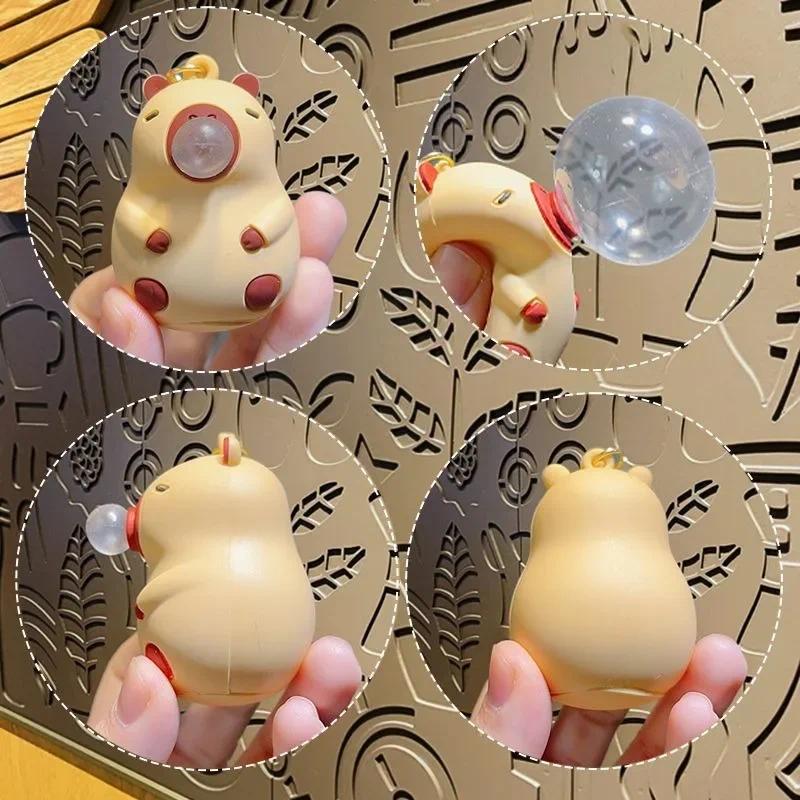 Capybara Doll Pinch Music Keychain Toys Squeeze Spit Bubble Decompression Toy Children's Schoolbag Doll Pendant Decoration