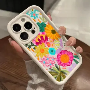 Retro Oil Painting Flower Pattern TPU Phone Case for iPhone 17 16 15 14 Pro Max 13 12 11 XR XS Plus E Shockproof Non Slip Military-Grade Protection Silicone Cover Smartphone Casing