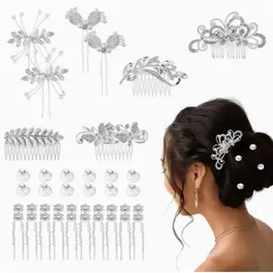 40pcs Wedding Hair Clips Silvery Rhinestone Butterfly/ Leaf Combs, U-Shaped Pins, Bridal Headpieces Accessories, Elegant Hair Accessories, Hair Clips for Women Elegant, Cute Hair Accessories, Special Occasion Clips, Formal Event Hairpins tiktokshopspringg