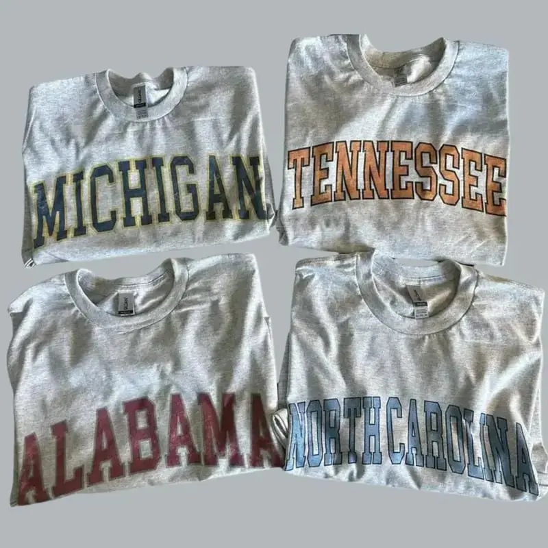 Vintage State Varsity Graphic Tee | 90s Collegiate Athletic T-Shirt, Distressed Hometown Shirt