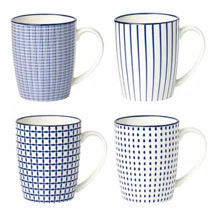 Top Sun 6 Pieces Coffee Mug Set, Ceramic 12 Oz Coffee Cups for Cappuccino, Latte, Tea, Microwave & Dishwasher Safe, White,Blue stripe