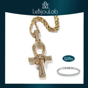 [LeBijouLab] [Eye of Horus] Cross Necklace W/ Zirconia & Twisted Chain Golden Silver Color Necklace for Her for Him Gift Idea for Birthday Daily Jewelry Hip-pop Style Necklace